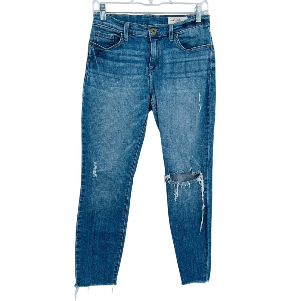 Pistola Jeans Womens 27 Blue Distressed Skinny Ankle Medium Wash Stretch